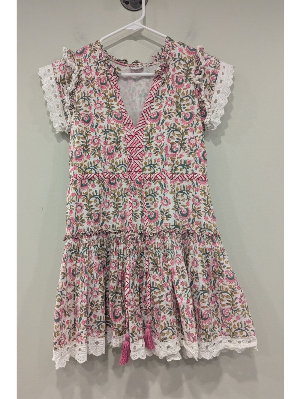 Charlee Floral And Lace Trim 100% Cotton Dress Size XS
